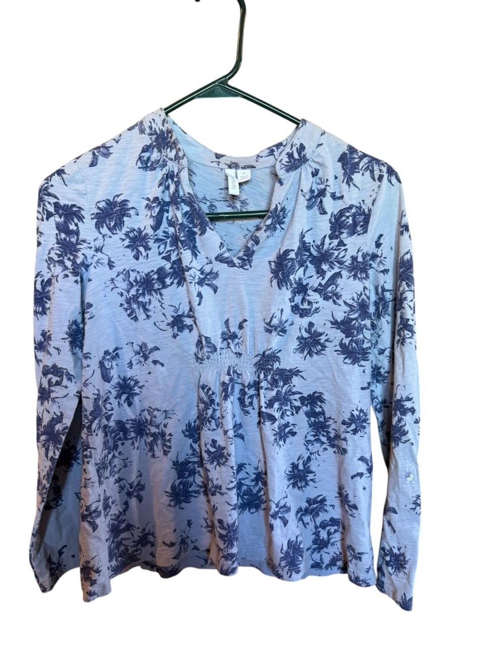 Relativity Light Blue Floral V-Neck Blouse with Navy Print 100% cotton